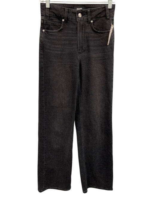 Paige Size 24 Black Cotton Blend High Rise Zip & Button Wide Leg Jeans Black / 24