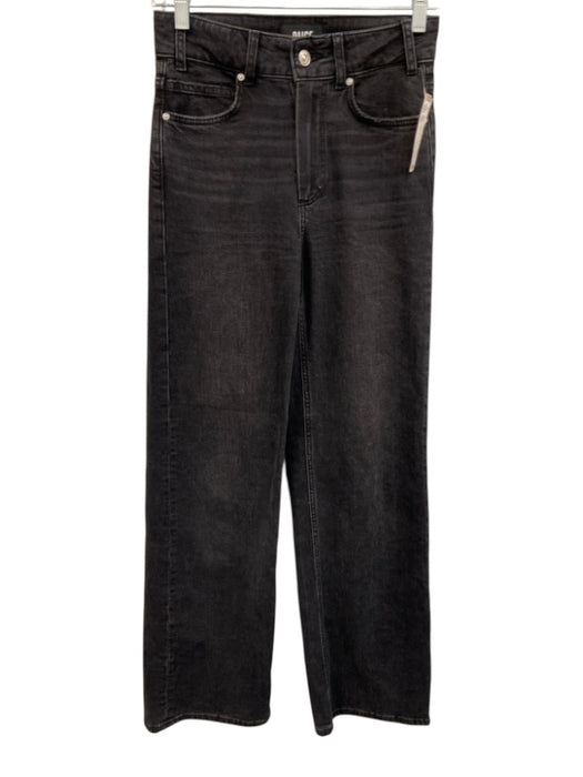Paige Size 24 Black Cotton Blend High Rise Zip & Button Wide Leg Jeans Black / 24