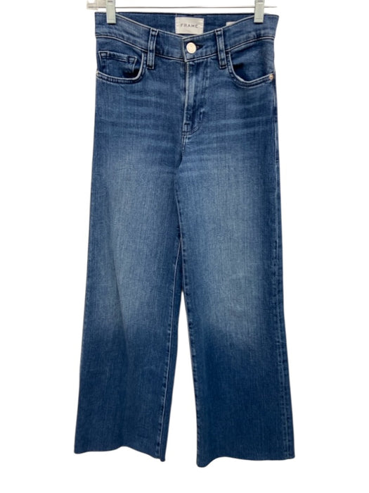 Frame Size 24 Medium Wash Cotton Blend High Rise Fray hem Wide Leg Jeans Medium Wash / 24