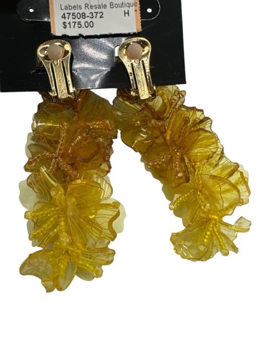 Oscar de la Renta Yellow Beaded Clip Ons Flowers drop Statement Earrings Yellow