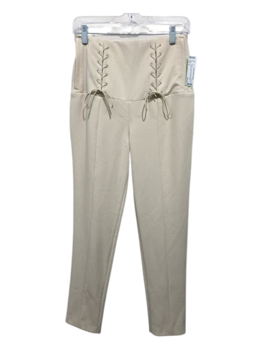 Tibi Size 6 Cream Polyester & Viscose Lace Up Detail Zip Detail High Rise Pants Cream / 6