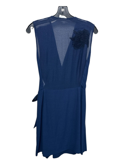 Sandro Size Small Navy Blue Viscose Blend Sleeveless Floral Wrap Side tie Dress Navy Blue / Small