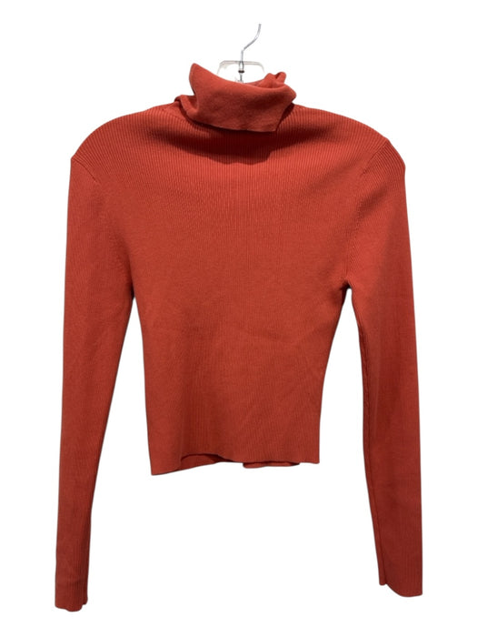 A.L.C. Size Small Orange Cotton Blend Ribbed Knit Fold Over turtle neck Top Orange / Small