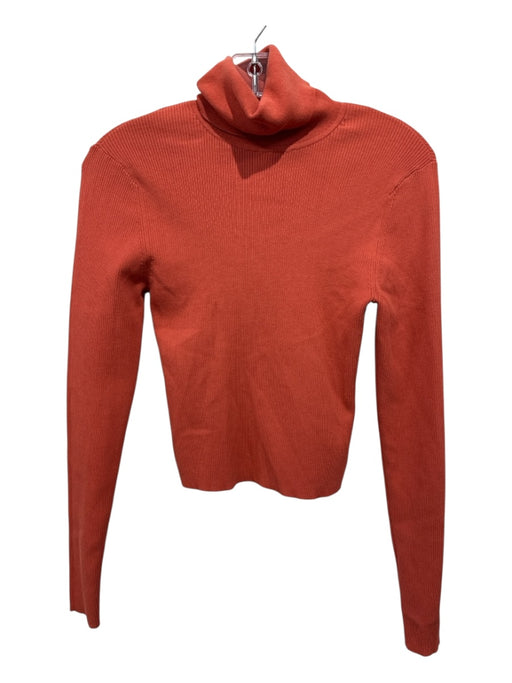 A.L.C. Size Small Orange Cotton Blend Ribbed Knit Fold Over turtle neck Top Orange / Small