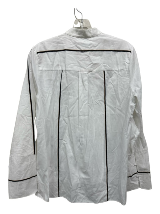 Derek Lam 10 Crosby Size 6 White & Black Cotton Long Sleeve Piping Flounce Top White & Black / 6