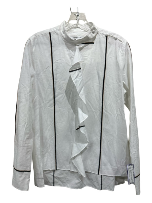 Derek Lam 10 Crosby Size 6 White & Black Cotton Long Sleeve Piping Flounce Top White & Black / 6
