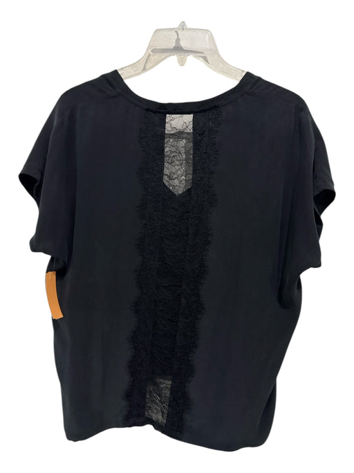 Brochu Walker Size M Black Silk Cap Sleeve Solid Lace Panels V Neck Top Black / M