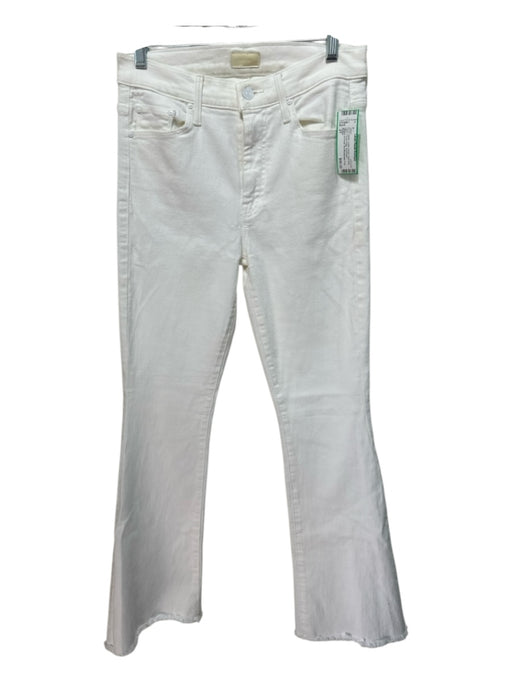 Mother Size 27 White Cotton Denim High Rise Solid Frayed Edge Jeans White / 27