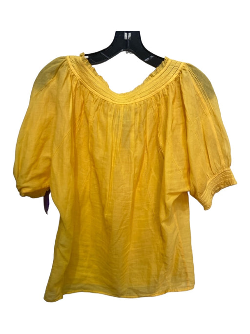 Diane Von Furstenberg Size 2 Yellow Cotton round split neck Ruffle Top Yellow / 2