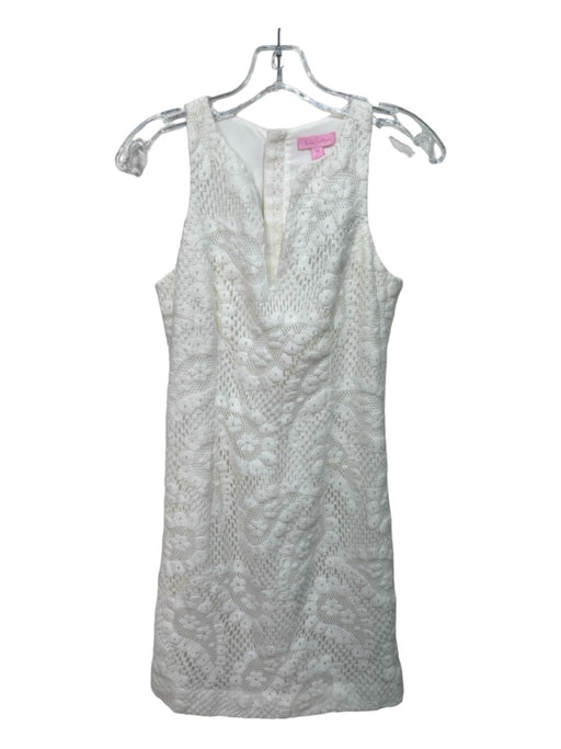 Lilly Pulitzer Size 00 White Cotton Blend Lace Overlay Round Split Neck Dress White / 00