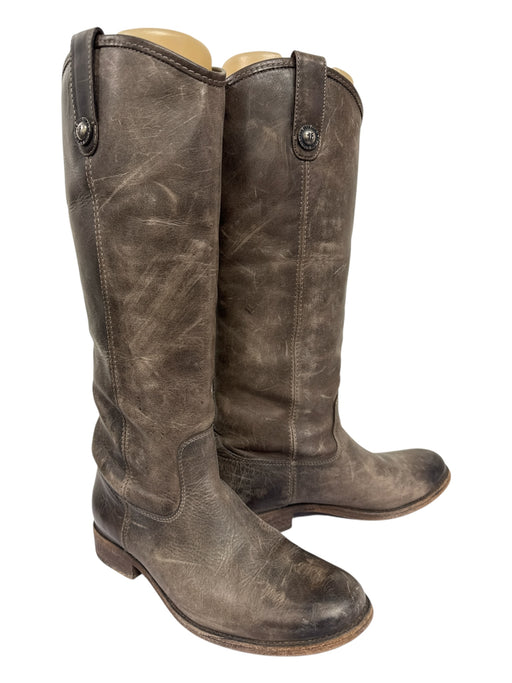Frye Shoe Size 6.5 Taupe Leather Distressed Round Toe Side Buttons Boots Taupe / 6.5