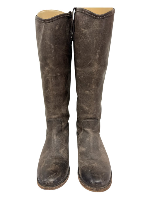 Frye Shoe Size 6.5 Taupe Leather Distressed Round Toe Side Buttons Boots Taupe / 6.5
