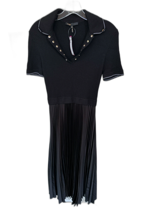 Maje Size 38 Black & White Polyester Blend Short Sleeve Snap buttons Maxi Dress Black & White / 38