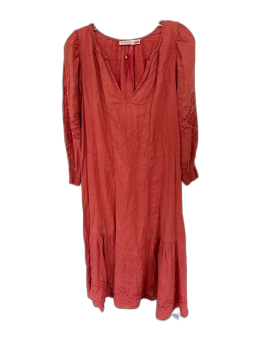 Vanessa Bruno Size 40 Rust Linen Long Balloon Sleeve Eyelet Maxi Dress Rust / 40
