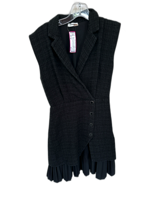 Sandro Size 34 Black Viscose Blend Cap Sleeve Tweed Acordian Pleats Dress Black / 34