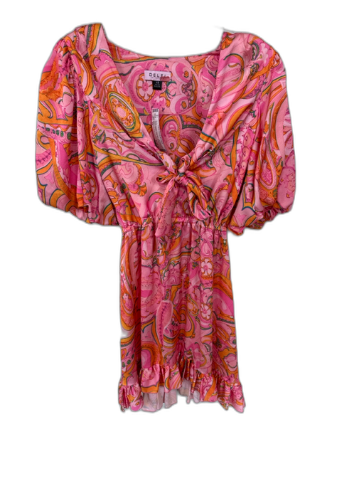Delfi Collective Size XS Pink & Orange Polyester Short Balloon Sleeve Dress Pink & Orange / XS