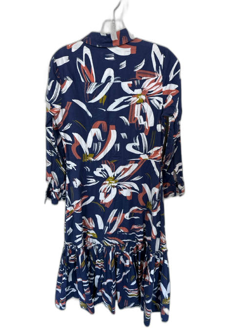 Shoshanna Size 2 Navy & Orange Cotton Long Sleeve Brush Strokes Collar Dress Navy & Orange / 2