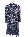 Shoshanna Size 2 Navy & Orange Cotton Long Sleeve Brush Strokes Collar Dress Navy & Orange / 2