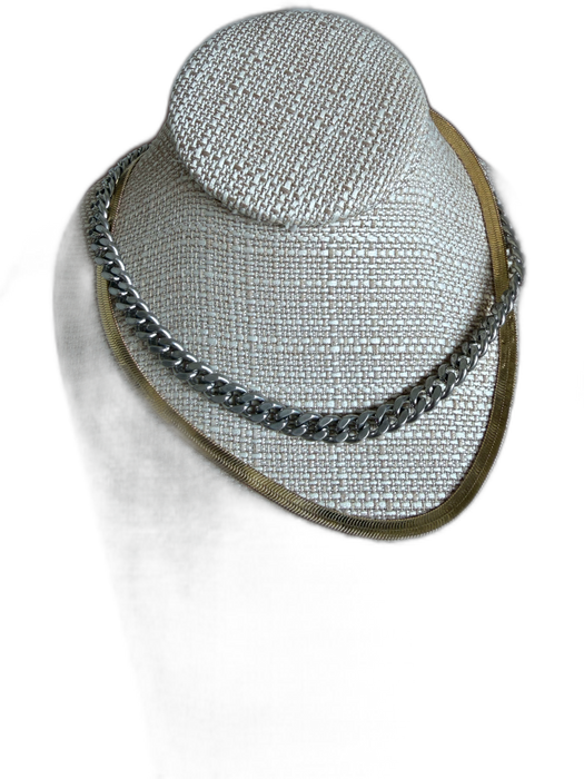 Demarson Gold & Silver Gold Plated Snake Chain Multi Strand short Necklace Gold & Silver