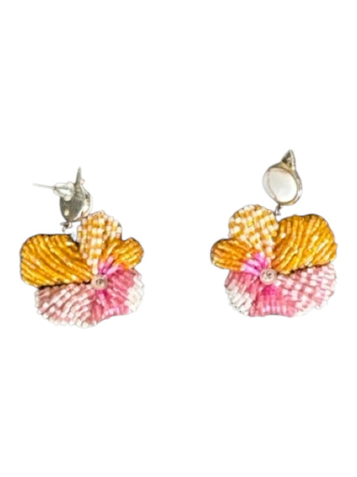 Mignonne Gavigan Orange & Pink Beaded Post Back Flowers Earrings Orange & Pink