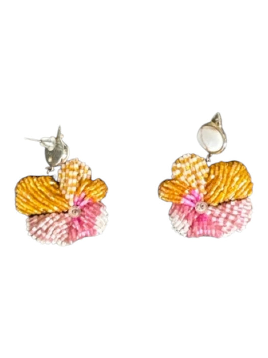 Mignonne Gavigan Orange & Pink Beaded Post Back Flowers Earrings Orange & Pink