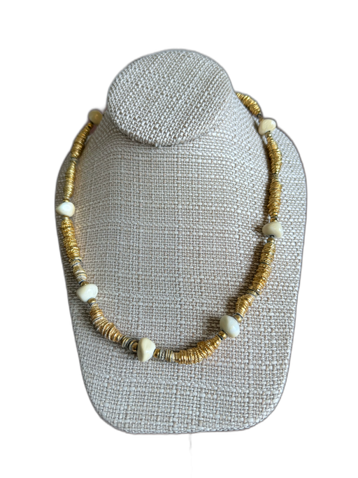 GAS Bijoux Gold & Cream Metal Beads Round Beads Necklace Gold & Cream