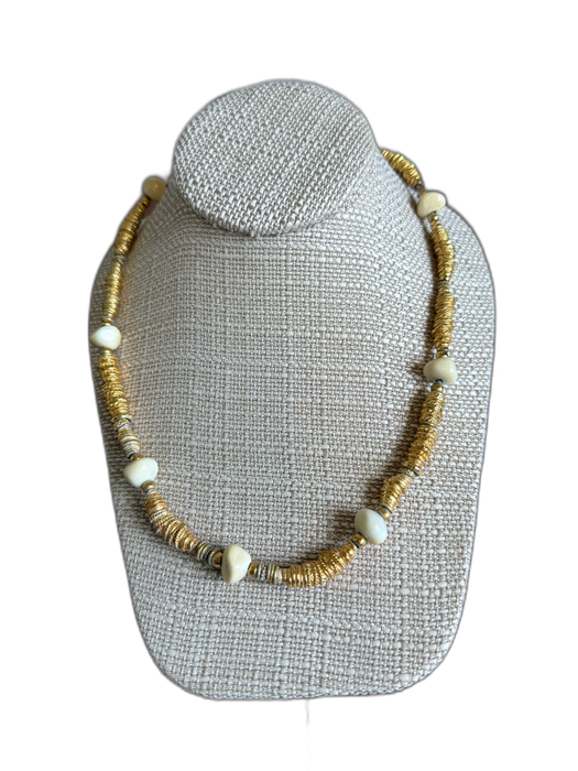 GAS Bijoux Gold & Cream Metal Beads Round Beads Necklace Gold & Cream