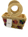 Soraya Hennessy Tan & Purple Straw Round Handles Embroidered Flowers Bag Tan & Purple / S
