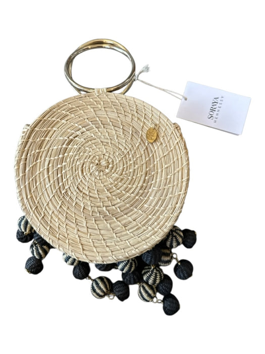 Soraya Hennessy Tan & black Straw Round Handles Circle Pom Pom Bag Tan & black / S