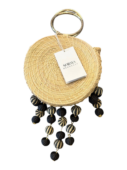 Soraya Hennessy Tan & black Straw Round Handles Circle Pom Pom Bag Tan & black / S