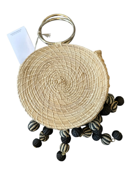 Soraya Hennessy Tan & black Straw Round Handles Circle Pom Pom Bag Tan & black / S