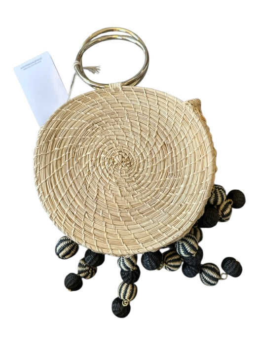 Soraya Hennessy Tan & black Straw Round Handles Circle Pom Pom Bag Tan & black / S
