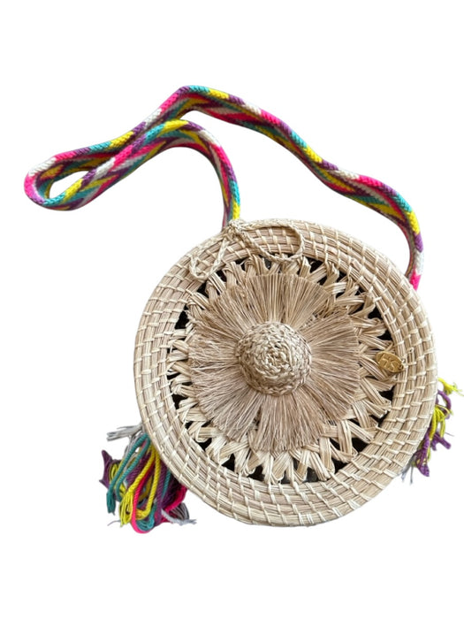 Soraya Hennessy Tan & black Straw Round Handles Circle Pom Pom Bag Tan & black / S