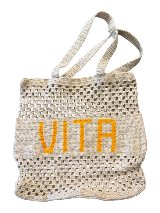 Soraya Hennessy Tan & Orange Canvas Crochet Top Handles Tote Bag Tan & Orange / M