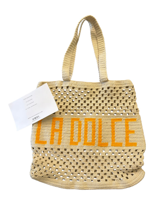 Soraya Hennessy Tan & Orange Canvas Crochet Top Handles Tote Bag Tan & Orange / M