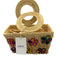 Soraya Hennessy Tan & Purple Straw Round Handles Embroidered Flowers Bag Tan & Purple / S