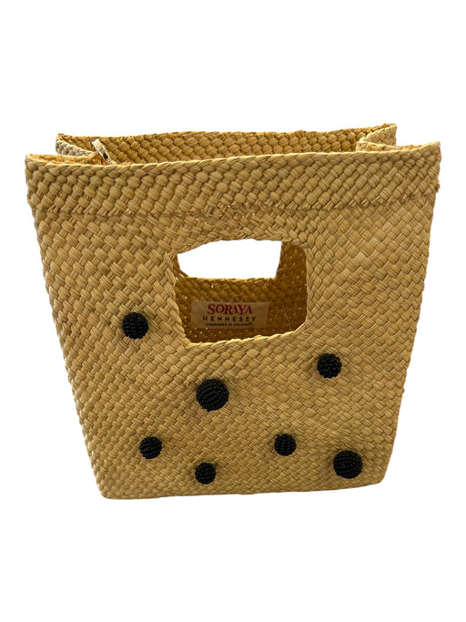 Soraya Hennessy Tan & black Straw Handles Beaded Accent Structured Bag Tan & black / XS