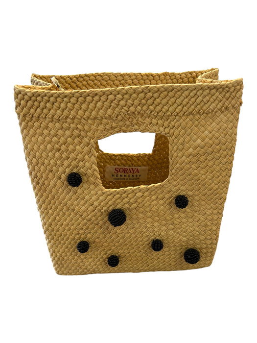 Soraya Hennessy Tan & black Straw Handles Beaded Accent Structured Bag Tan & black / XS