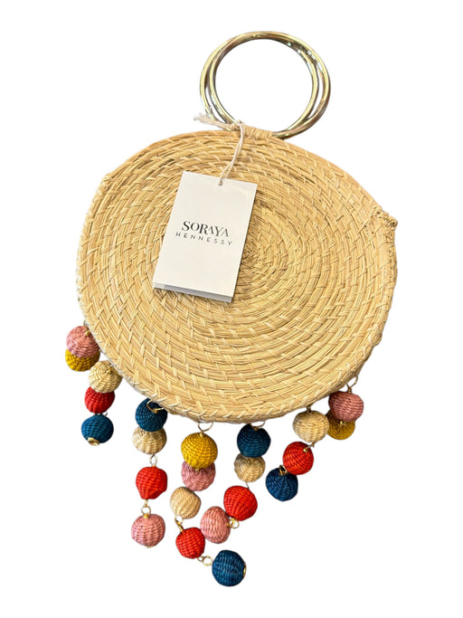 Soraya Hennessy Tan & multi Straw Round Handles Circle Pom Pom Bag Tan & multi / S