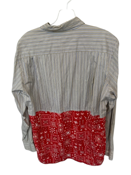 Comme des Garcons Size Est M Taupe & Red Cotton Blend Long Sleeve Striped Top Taupe & Red / Est M