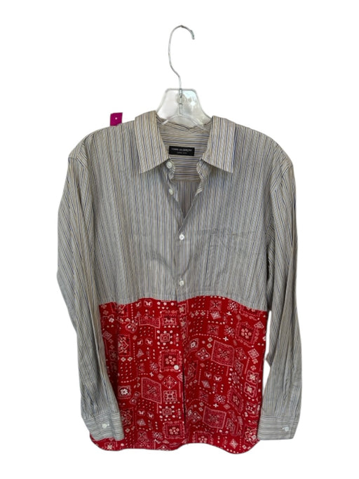Comme des Garcons Size Est M Taupe & Red Cotton Blend Long Sleeve Striped Top Taupe & Red / Est M