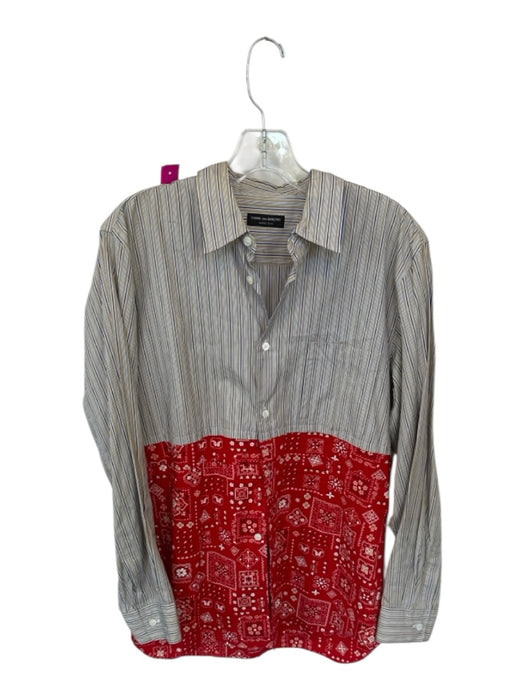 Comme des Garcons Size Est M Taupe & Red Cotton Blend Long Sleeve Striped Top Taupe & Red / Est M