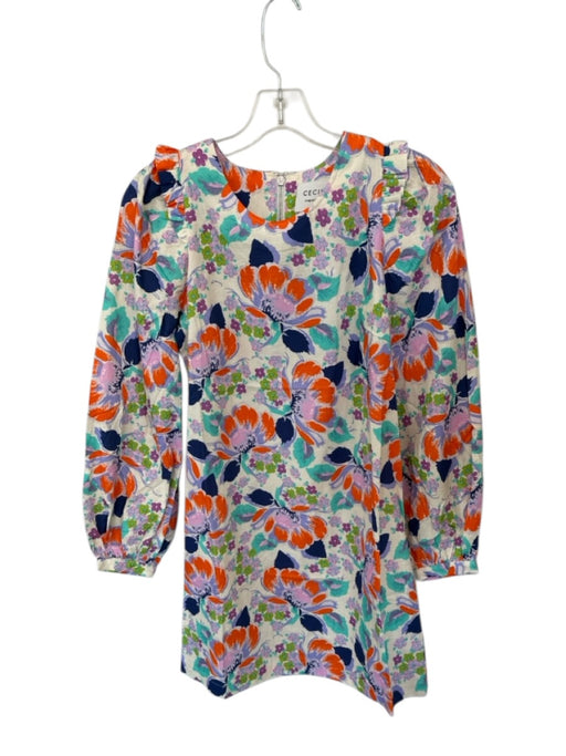 Cecilie Copenhagen Size XS Navy & Orange Cotton Long Sleeve Flowers Dress Navy & Orange / XS