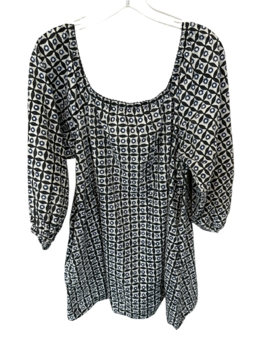 Ciao Lucia Size L Black & Navy Cotton Long Balloon Sleeve Squares Dress Black & Navy / L