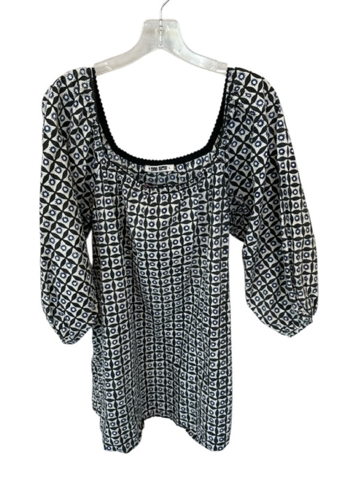 Ciao Lucia Size L Black & Navy Cotton Long Balloon Sleeve Squares Dress Black & Navy / L