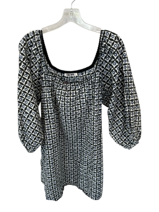 Ciao Lucia Size L Black & Navy Cotton Long Balloon Sleeve Squares Dress Black & Navy / L