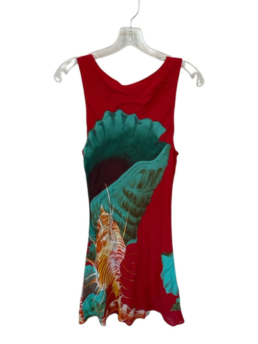 Muma World Size L Red & Aqua Polyester Sleeveless sea shell Dress Red & Aqua / L