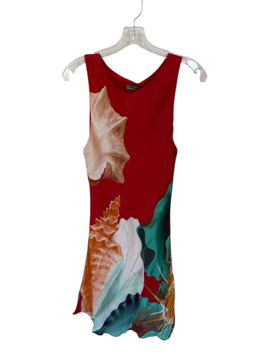 Muma World Size L Red & Aqua Polyester Sleeveless sea shell Dress Red & Aqua / L