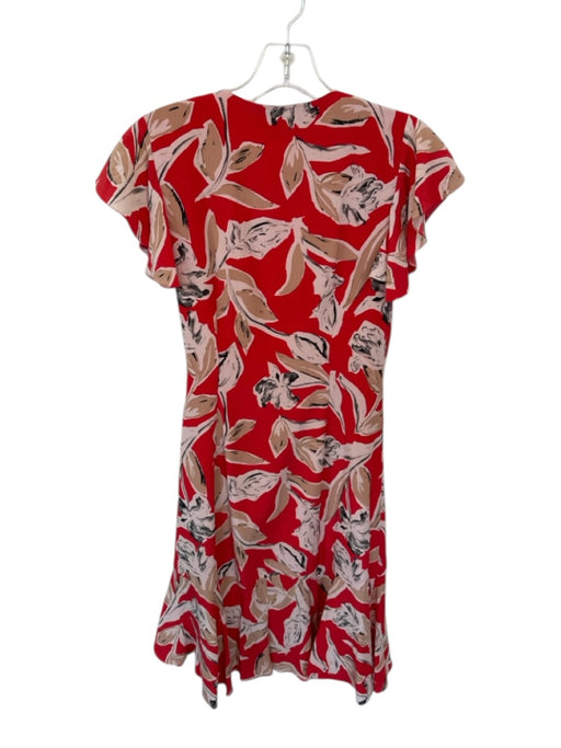 Sachin & Babi Size 0 Red & Tan Silk Flutter Sleeves Flowers Wrap Dress Red & Tan / 0
