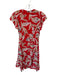 Sachin & Babi Size 0 Red & Tan Silk Flutter Sleeves Flowers Wrap Dress Red & Tan / 0
